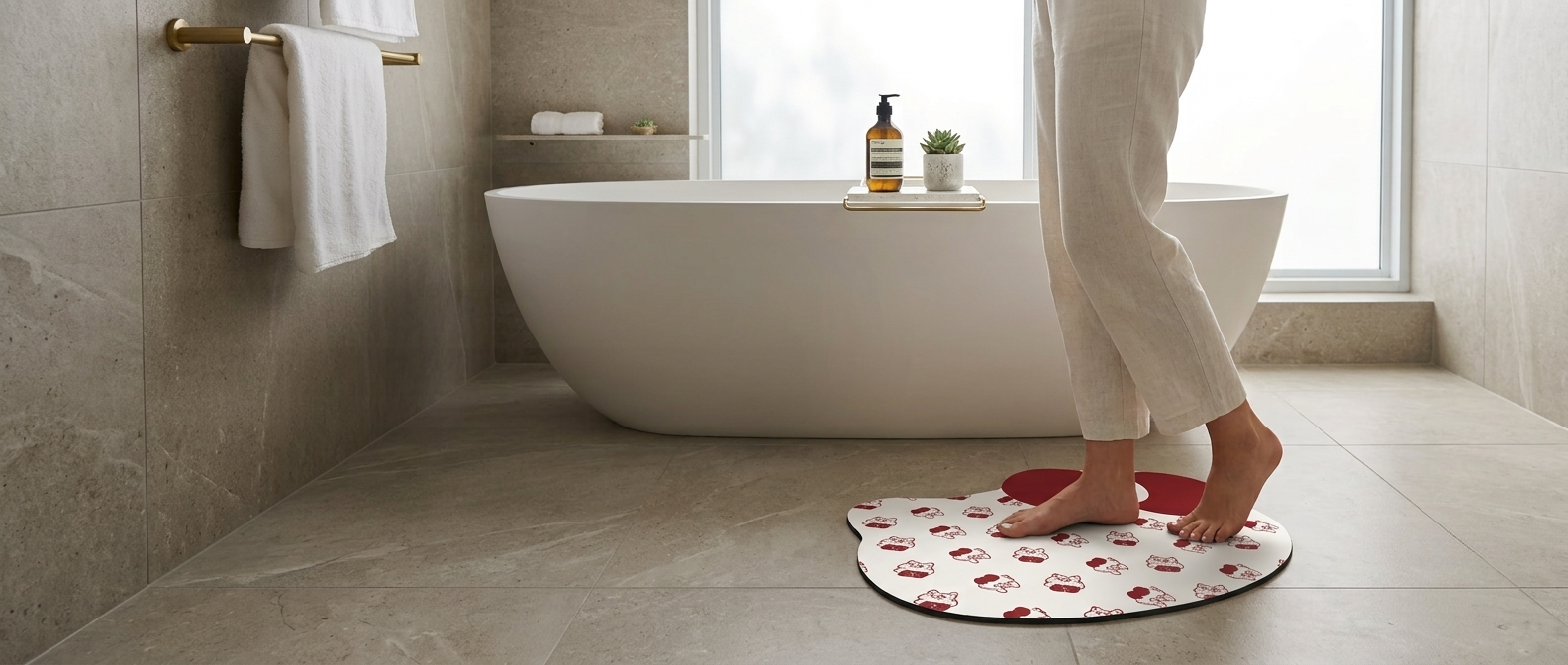 Tapis de bain antidérapant style coréen dans une salle de bain cosy
