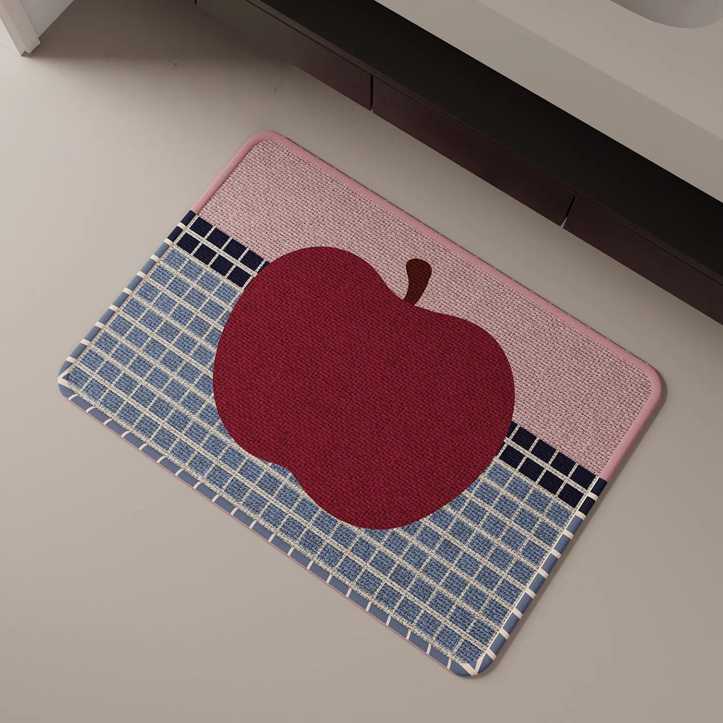 Tapis de bain tissé pomme rouge antidérapant absorbant style moderne
