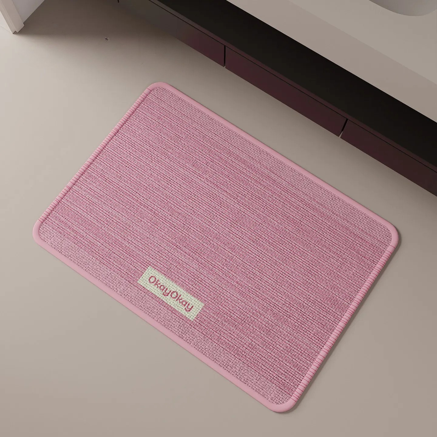 Tapis de bain tissé lignes rose antidérapant absorbant style moderne
