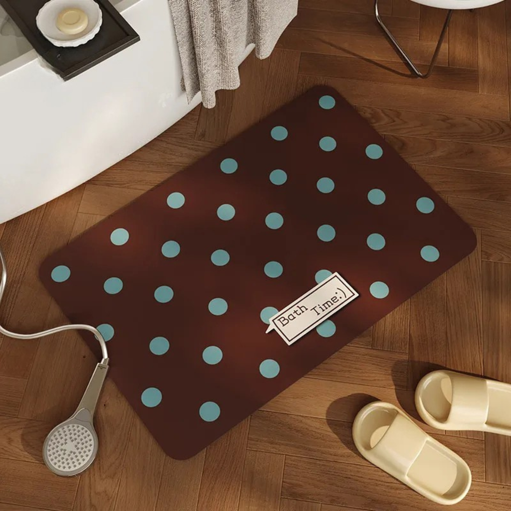 Tapis de bain polka marron antidérapant absorbant style coréen