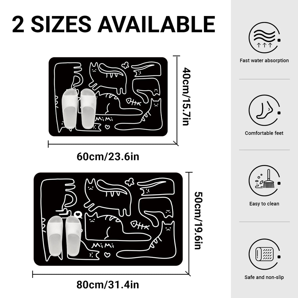 Tapis de Bain Chat – Noir & Blanc, Style Coréen