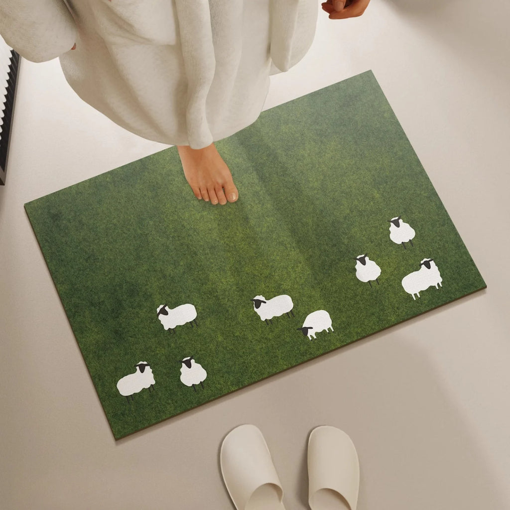 Tapis de Bain Moutons – Prairie Verte, Style Coréen