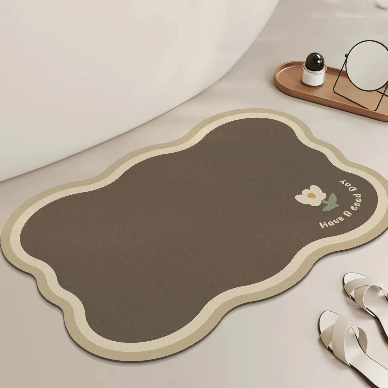 Tapis de Bain Fleur Marron – Style Coréen, 3 Tailles