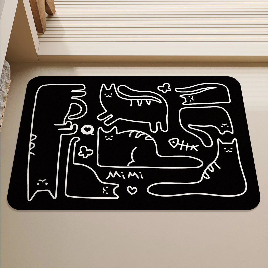 Tapis de Bain Chat – Noir & Blanc, Style Coréen