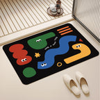 Tapis de Bain Coloré – Chat & Géométrie, Style Coréen