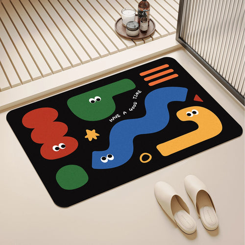 Tapis de Bain Coloré – Chat & Géométrie, Style Coréen