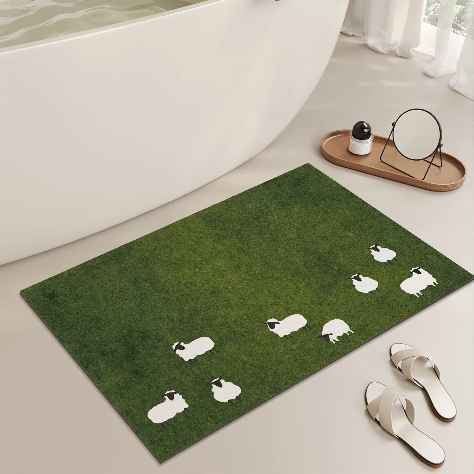 Tapis de Bain Moutons – Prairie Verte, Style Coréen