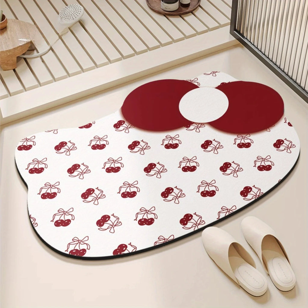 Tapis de Bain Chat Cerise – Style Coréen