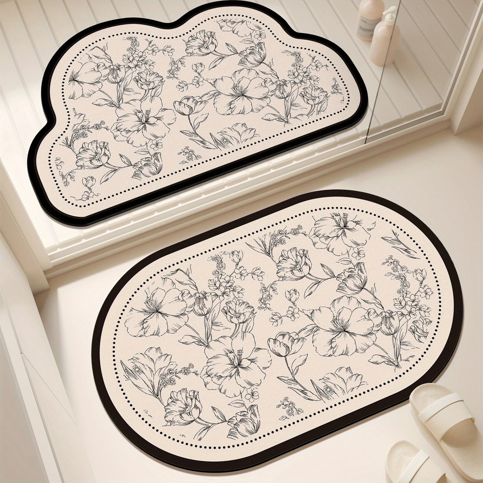 Tapis de Bain Graphique – Noir & Blanc, 3 Formes
