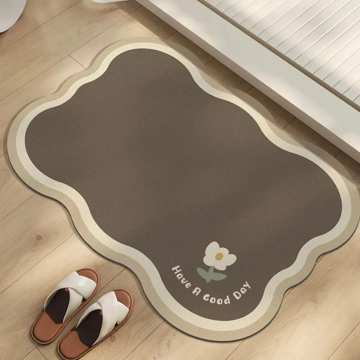 Tapis de Bain Fleur Marron – Style Coréen, 3 Tailles