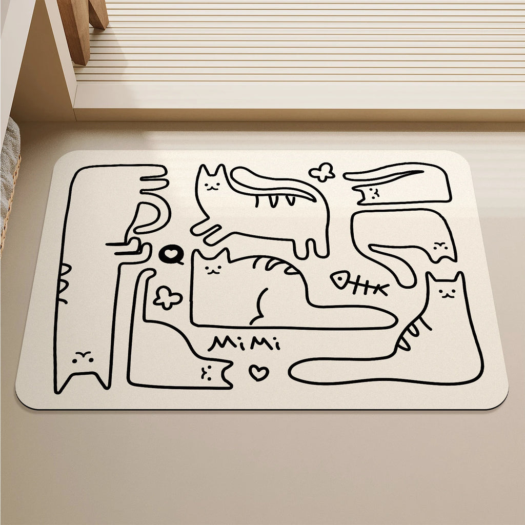 Tapis de Bain Chat – Noir & Blanc, Style Coréen