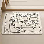 Tapis de Bain Chat – Noir & Blanc, Style Coréen