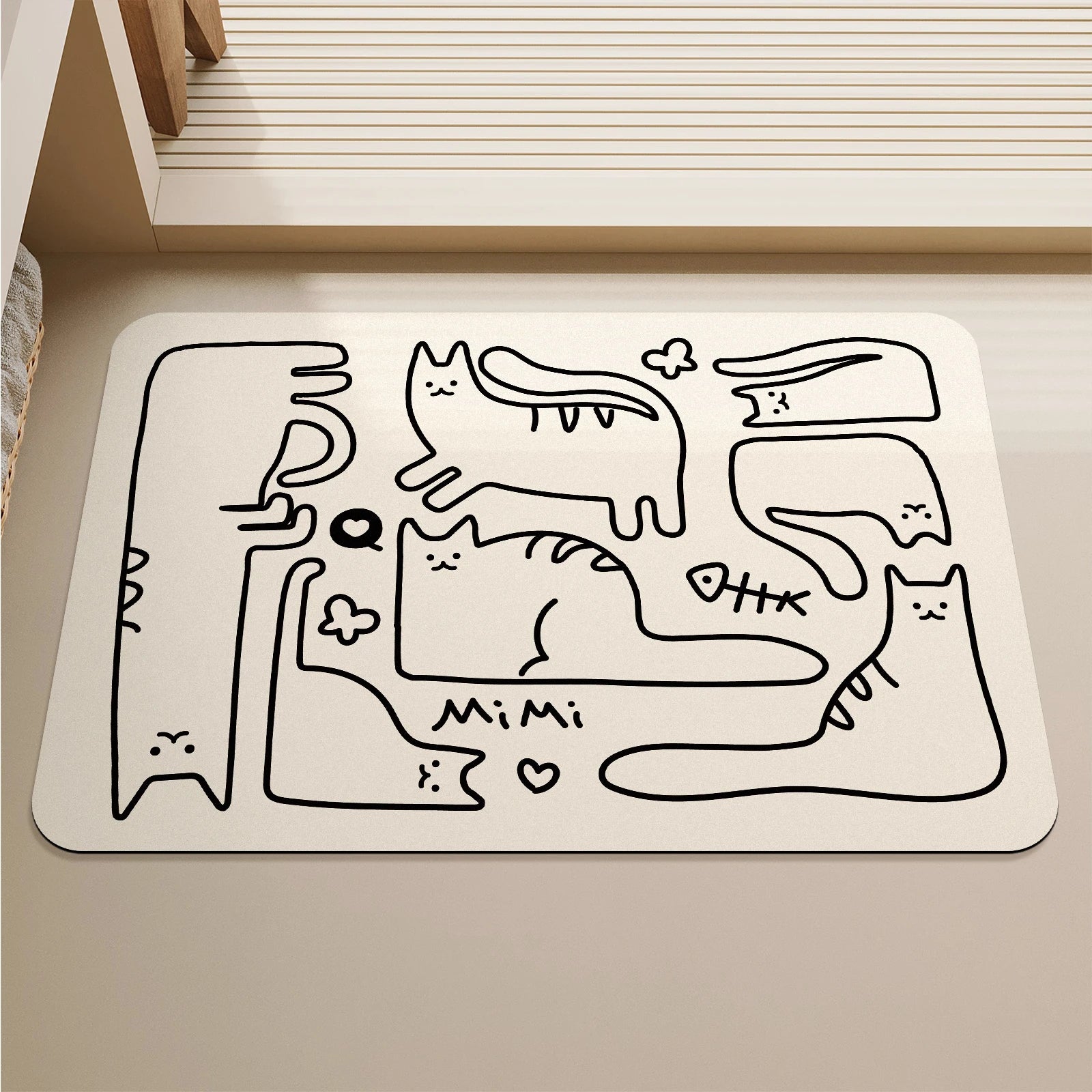 Tapis de Bain Chat – Noir & Blanc, Style Coréen