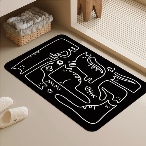 Tapis de Bain Chat – Noir & Blanc, Style Coréen