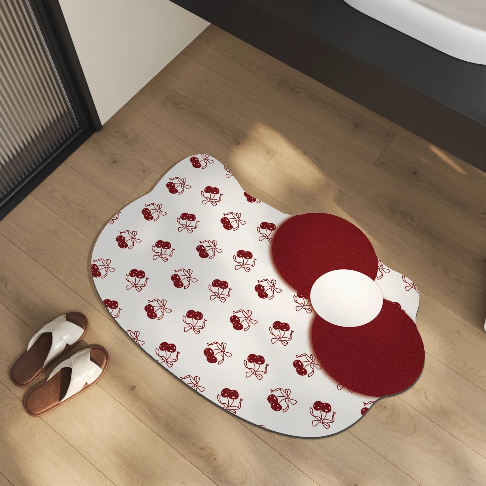 Tapis de Bain Chat Cerise – Style Coréen