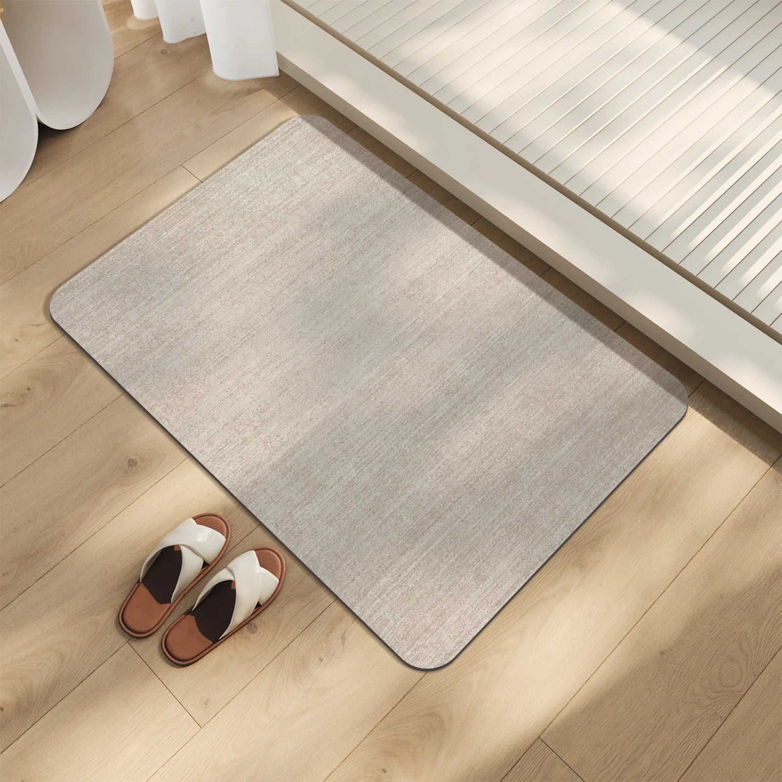 Tapis de Bain Rayures – Beige Pale, Style Coréen