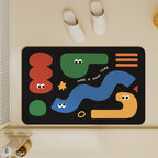 Tapis de Bain Coloré – Chat & Géométrie, Style Coréen