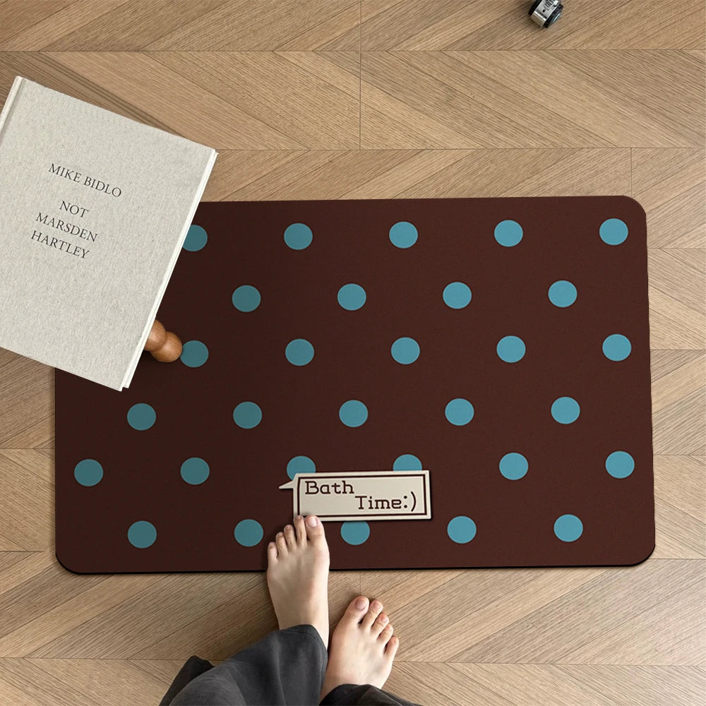 Tapis de Bain Polka Marron – Style Coréen, 3 Tailles